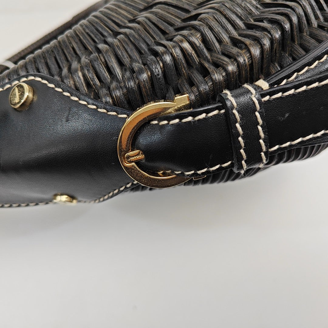 Straw Top Handle Bag Black