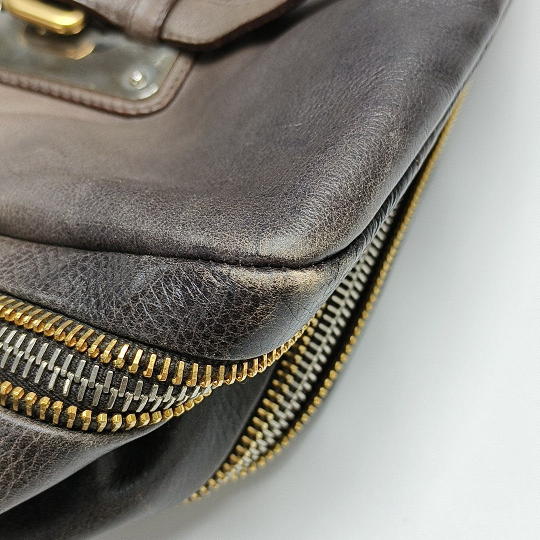 Calfskin Top Handle Bag Brown