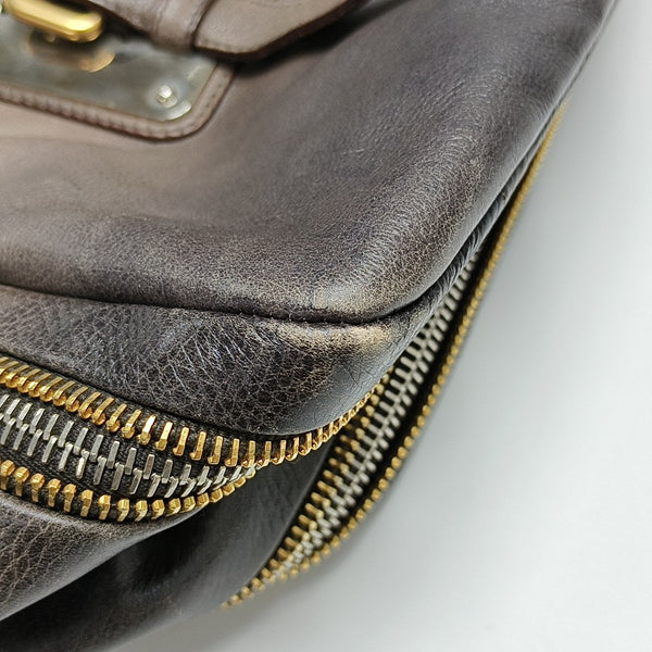 Calfskin Top Handle Bag Brown