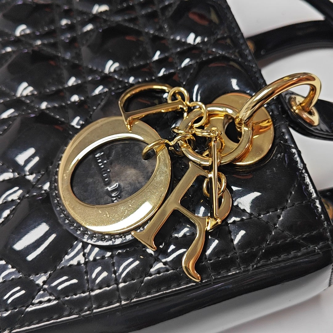 Lady Dior Medium Cannage Patent Leather Black
