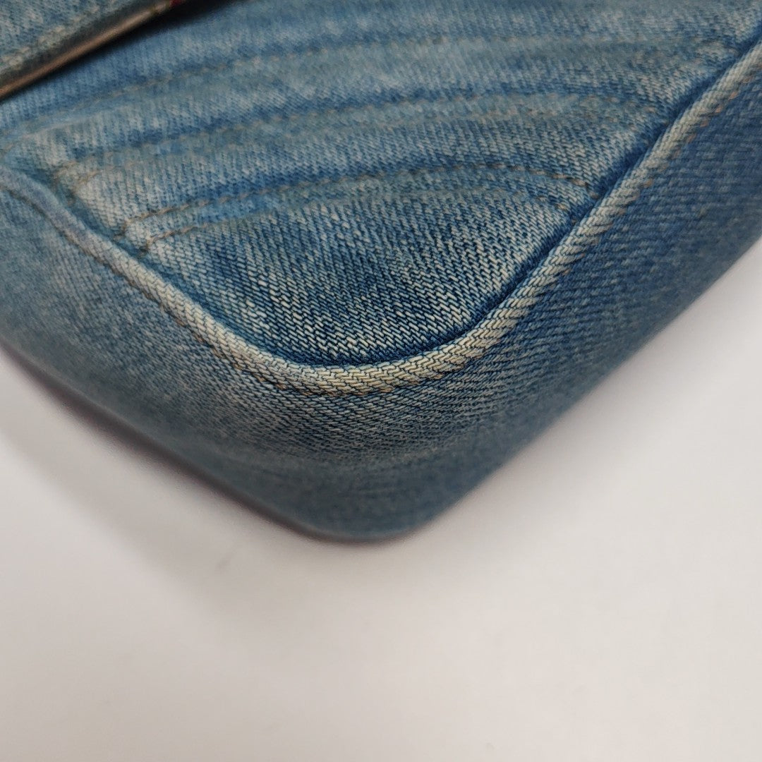GG Marmont Medium Quilted Denim Blue