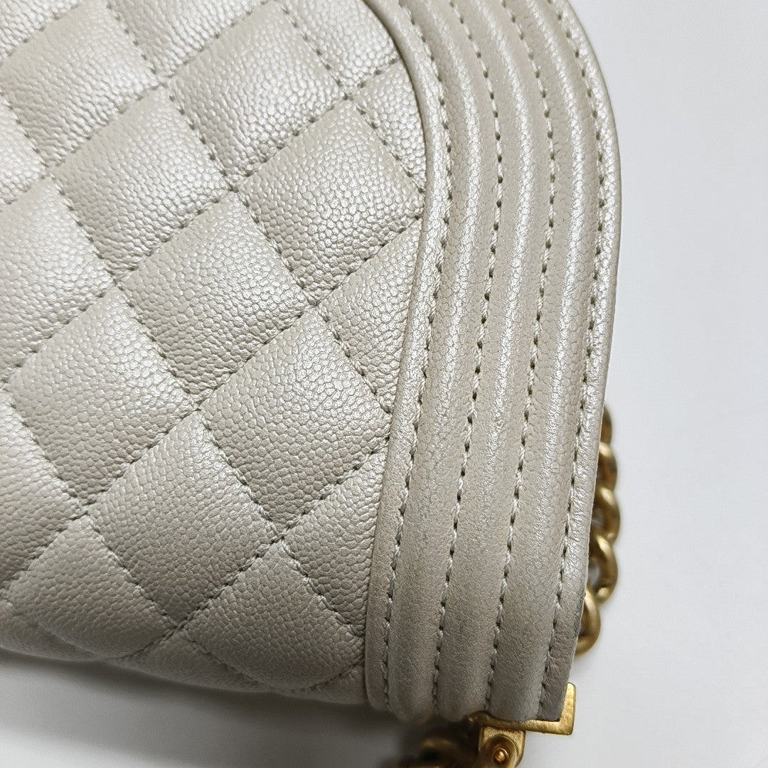 BOY CHANEL Mini Quilted Grained Calfskin White