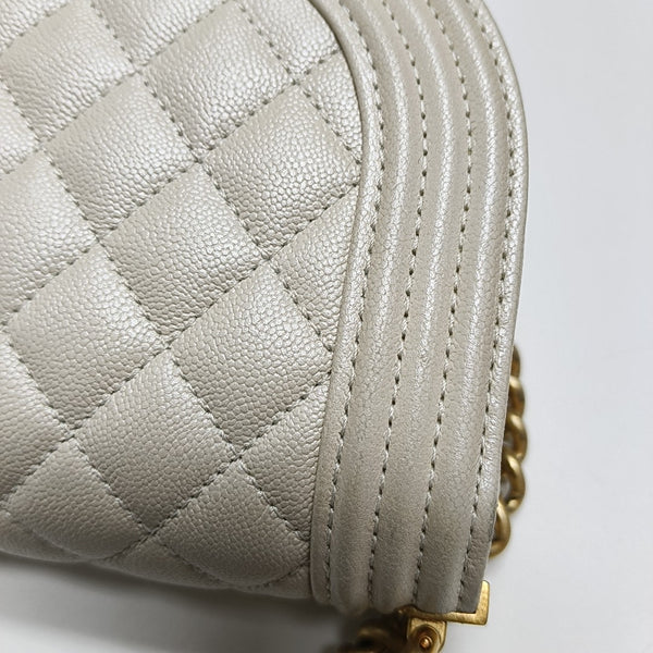 BOY CHANEL Mini Quilted Grained Calfskin White