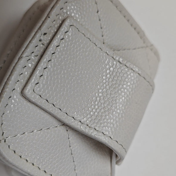 Quilted Grained Calfskin Shoulder Bag White