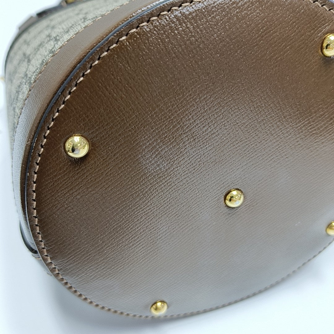 Authenticated pre-owned  Horsebit 1955 Small Coated Canvas Beige - Bucket Bag at Looply