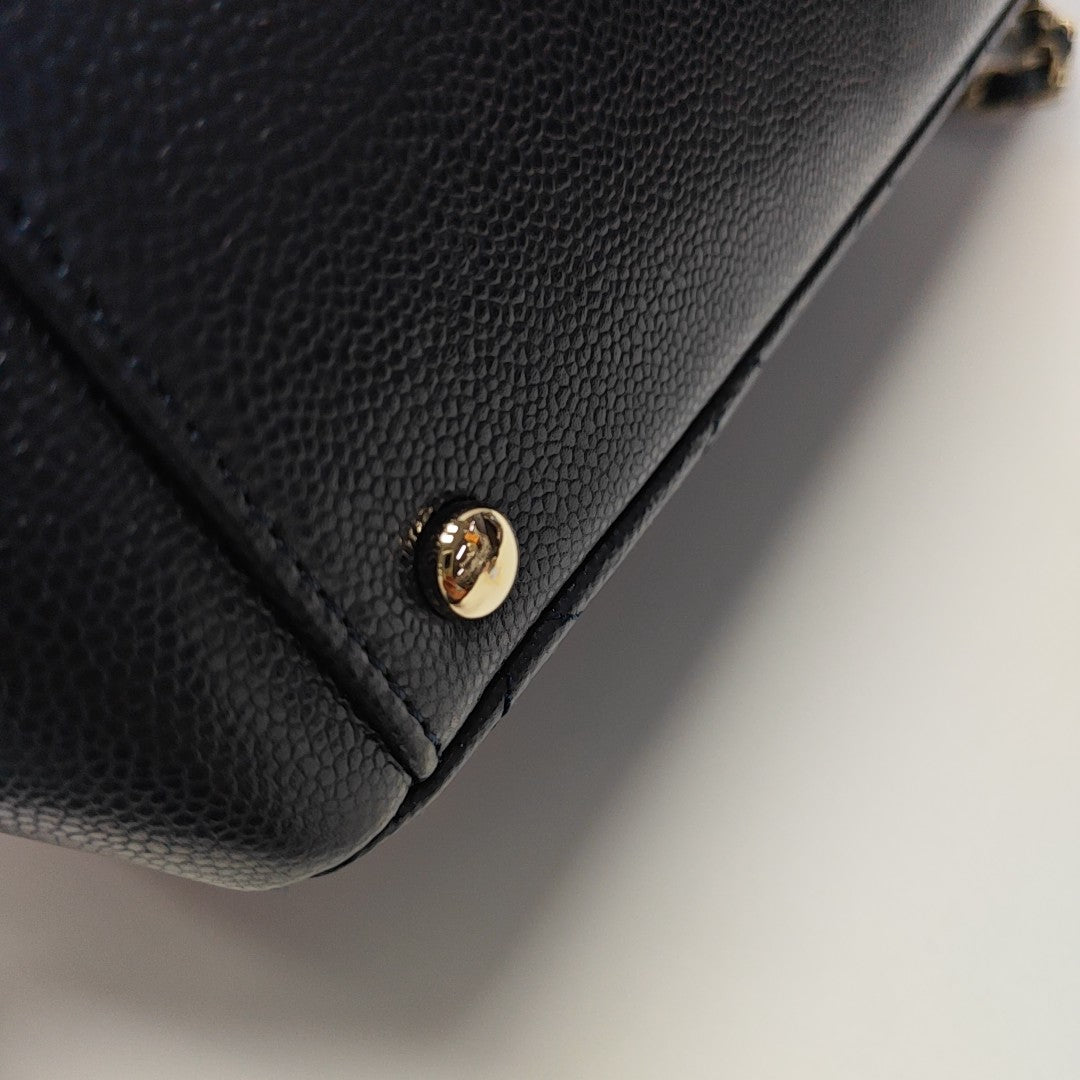 Quilted Grained Calfskin Shoulder Bag Blue