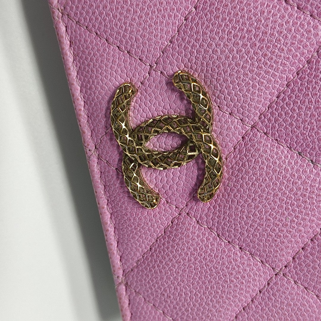 Quilted Grained Calfskin Wallet Purple