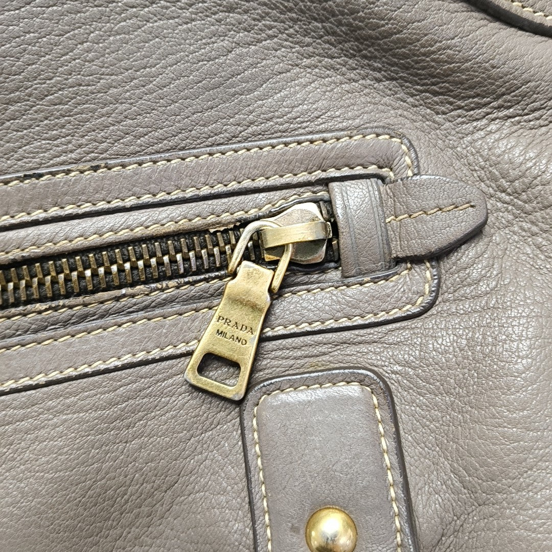 Teal Vitello Daino Front Zip Tote Calfskin Gray
