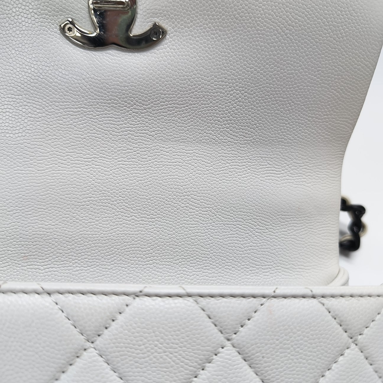 Quilted Grained Calfskin Shoulder Bag Small White
