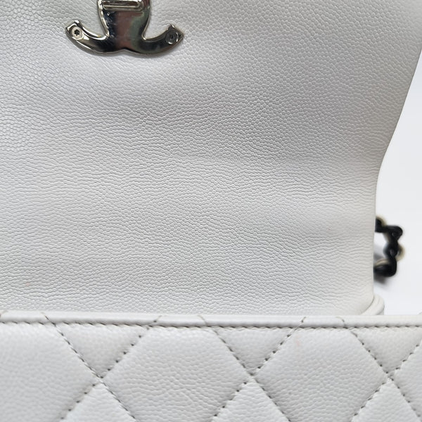 Quilted Grained Calfskin Shoulder Bag Small White