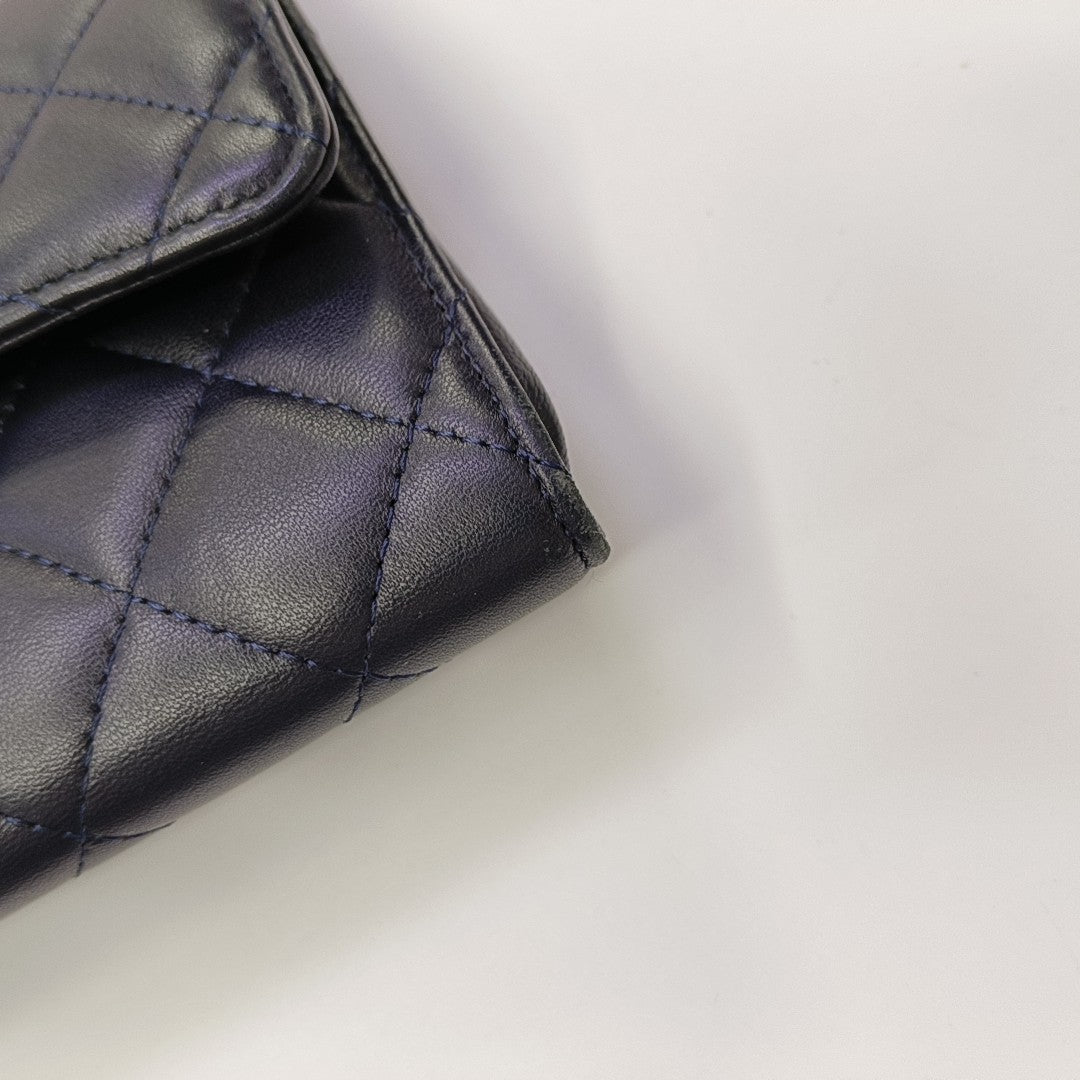 CLASSIC FLAP Mini Quilted Lambskin Blue Wallet