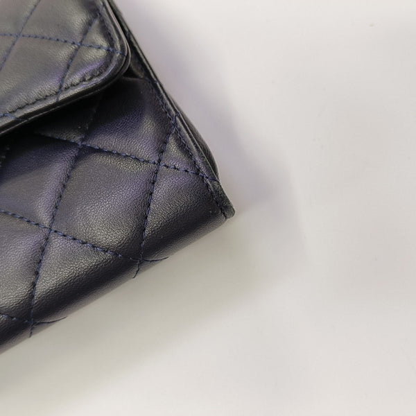 CLASSIC FLAP Mini Quilted Lambskin Blue Wallet