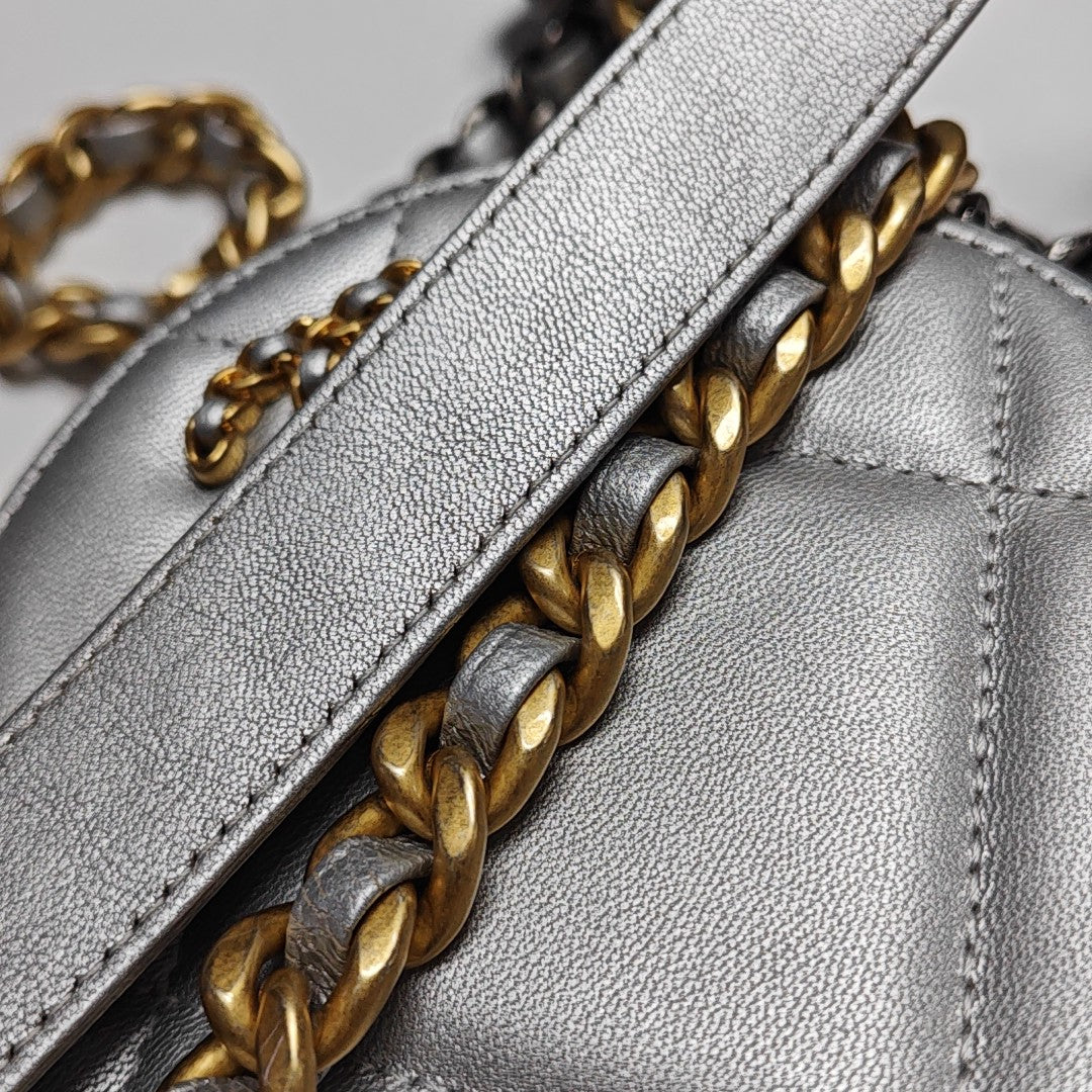 CHANEL 19 Small Quilted Lambskin Silver