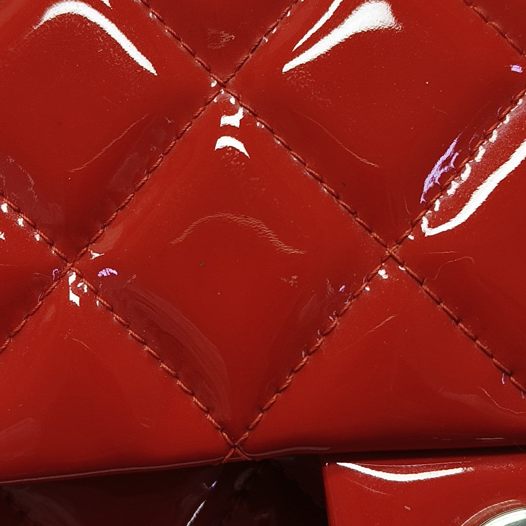 Quilted Patent Calfskin Shoulder Bag Red
