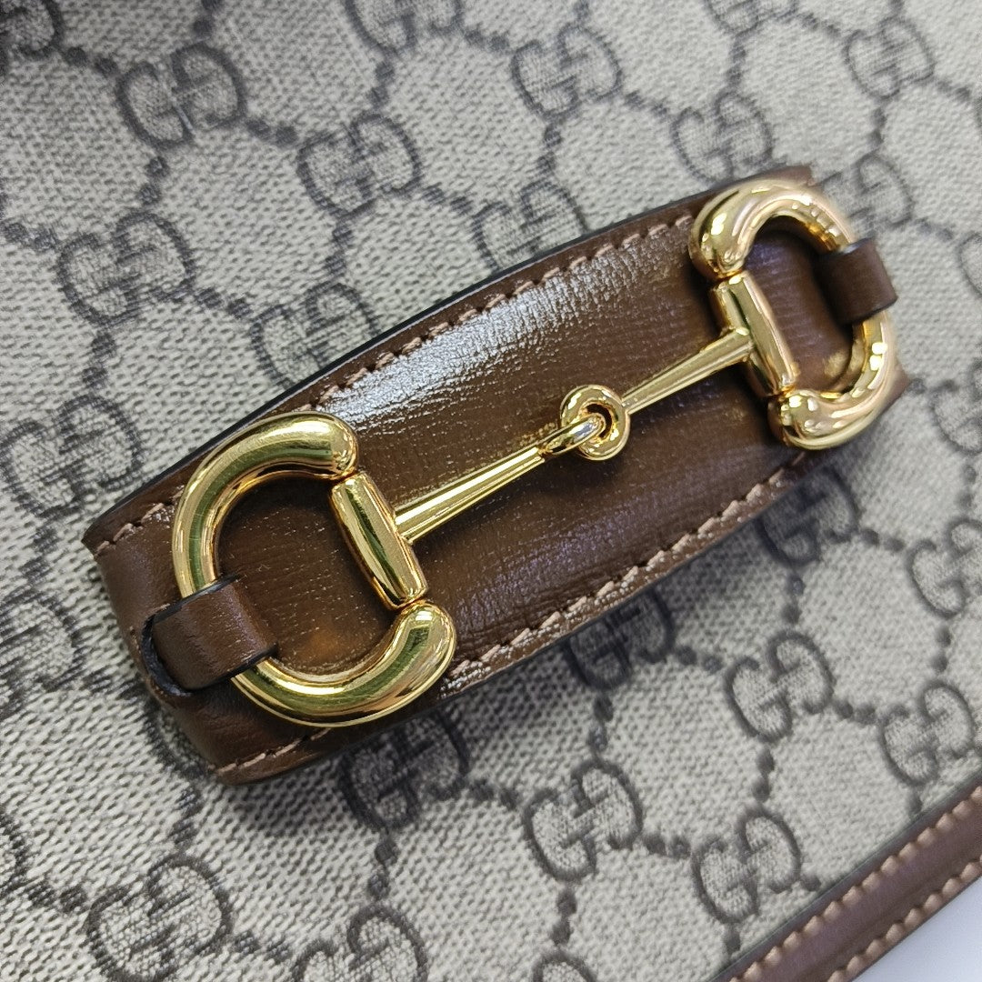 Horsebit 1955 Medium Monogram Coated Canvas Beige