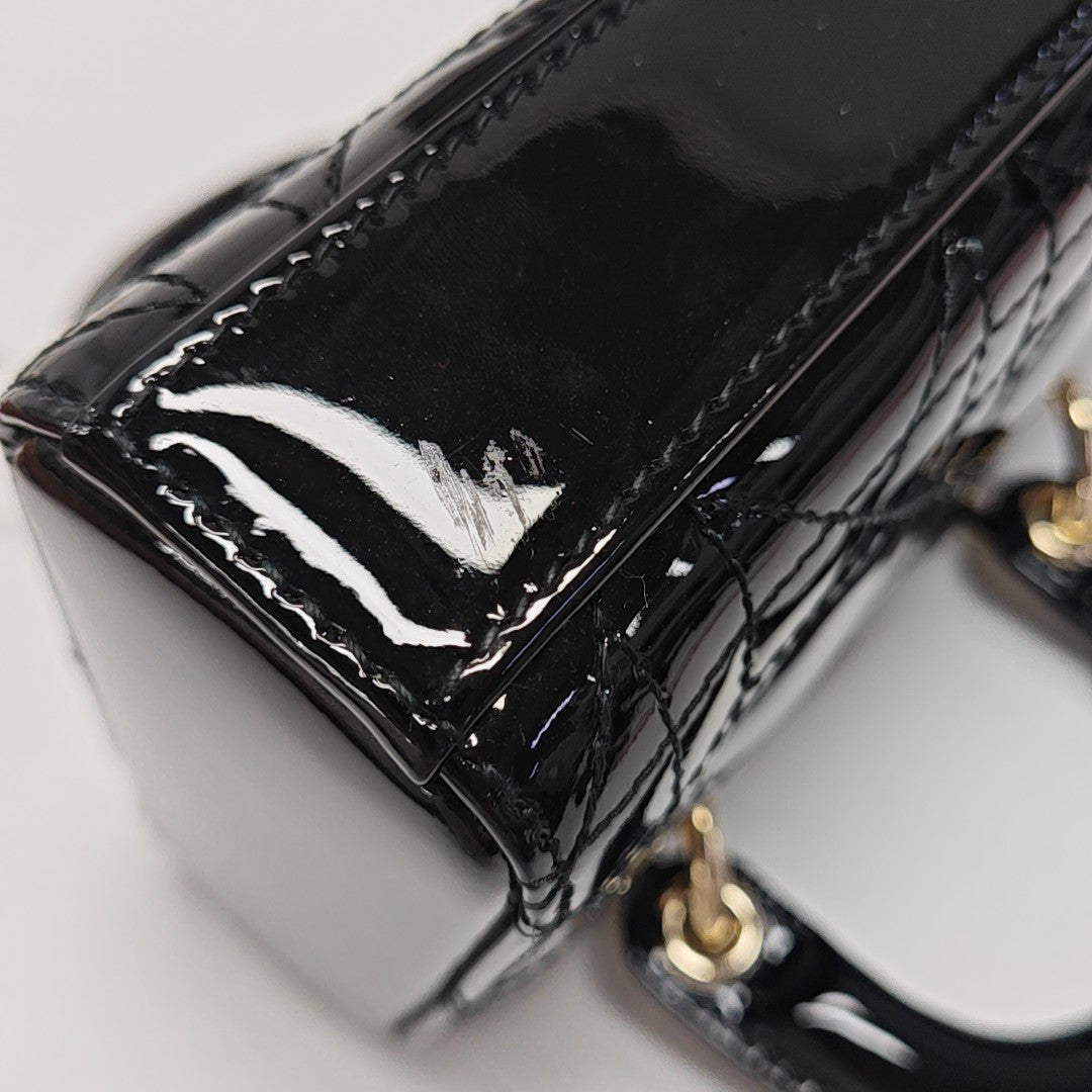 Lady Dior Super Mini Cannage Patent Leather Black
