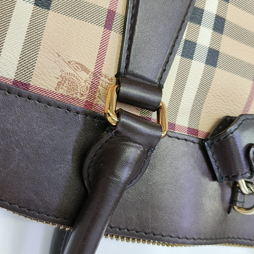 Coated Canvas Top Handle Bag Beige