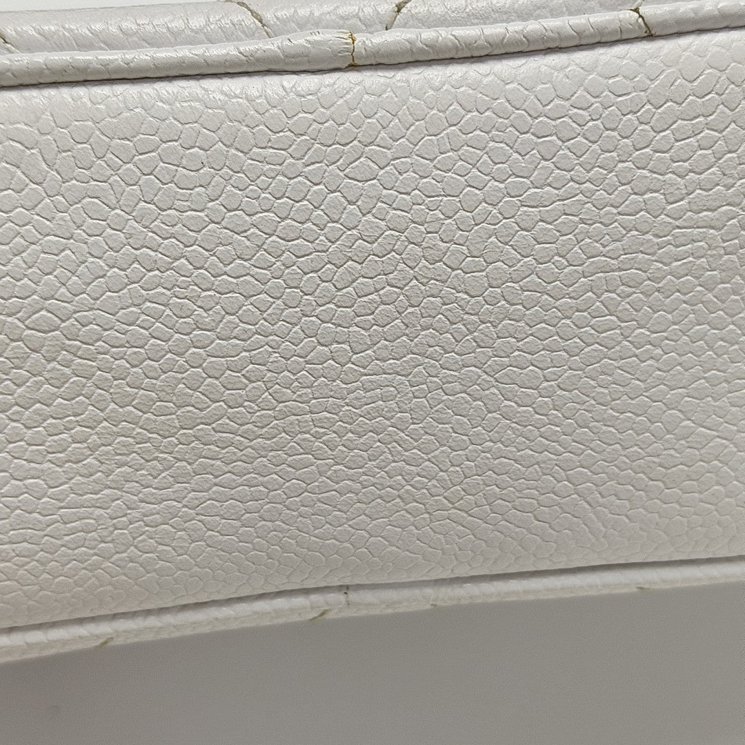Chevron Grained Calfskin Crossbody Bag White