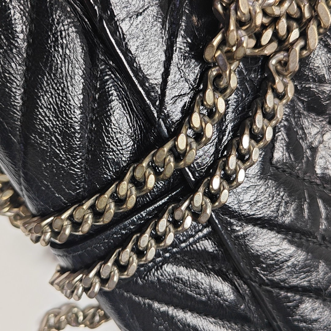 Chevron Calfskin Shoulder Bag Black