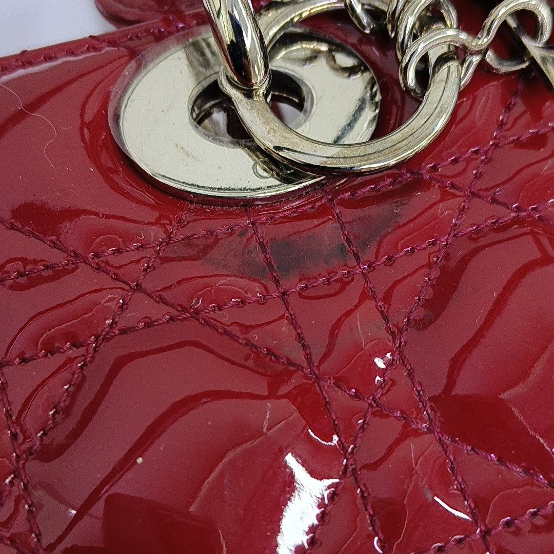 Lady Dior Medium Cannage Patent Leather Red