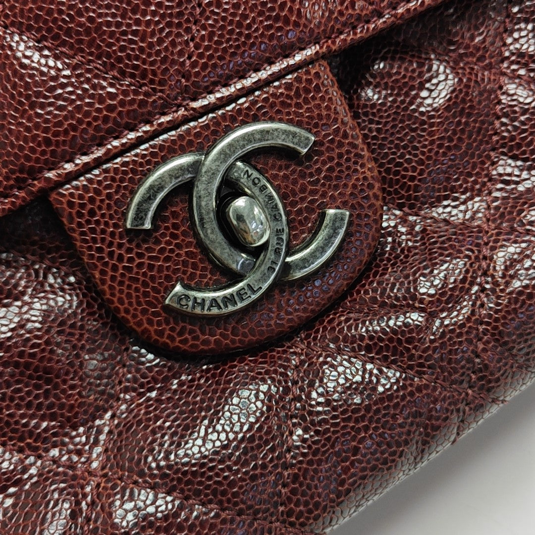 Quilted Grained Calfskin Shoulder Bag Red