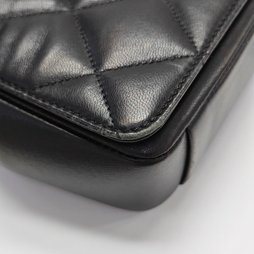 Quilted Lambskin Shoulder Bag Black