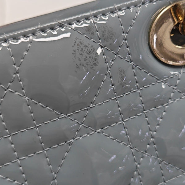 Lady Dior Small Cannage Patent Leather Gray