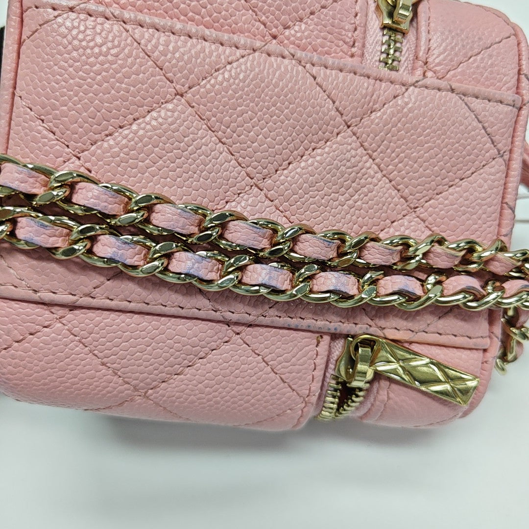 VANITY CASE Mini Quilted Grained Calfskin Pink