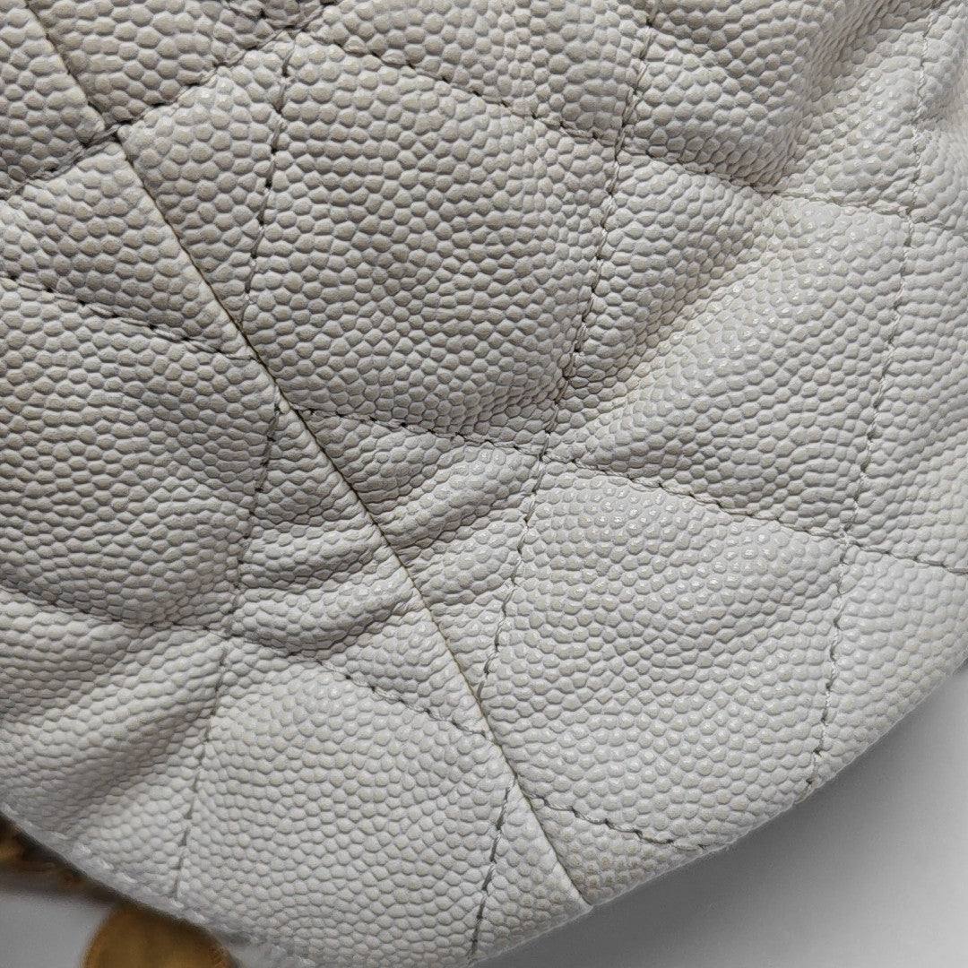 Quilted Grained Calfskin Shoulder Bag White