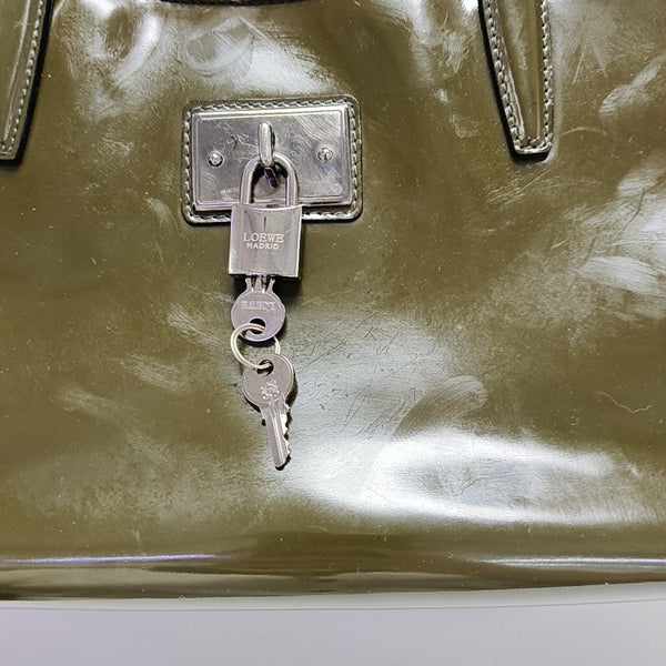 Patent Leather Top Handle Bag Green