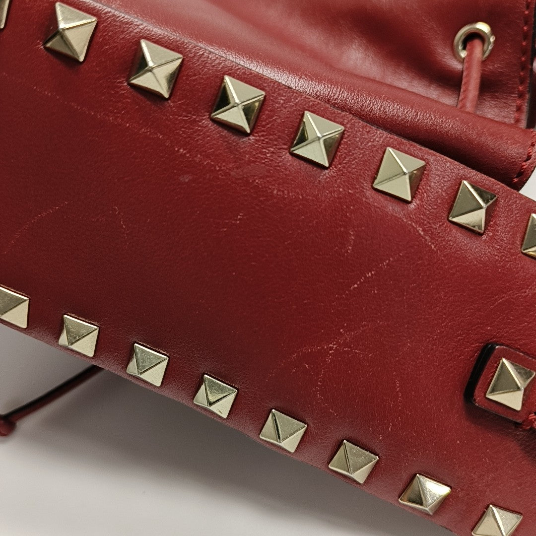 Rockstud Small Calfskin Red