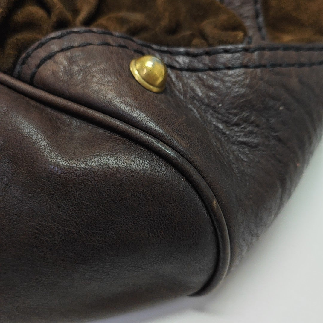 Suede Top Handle Bag Brown