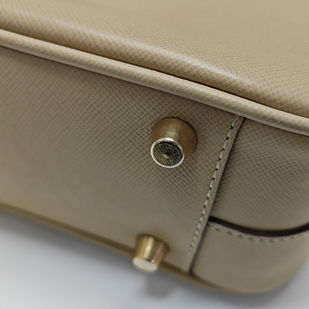 Leather Top Handle Bag Beige
