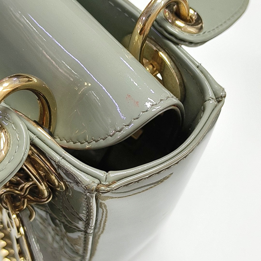 Lady Dior Mini Cannage Patent Leather Green