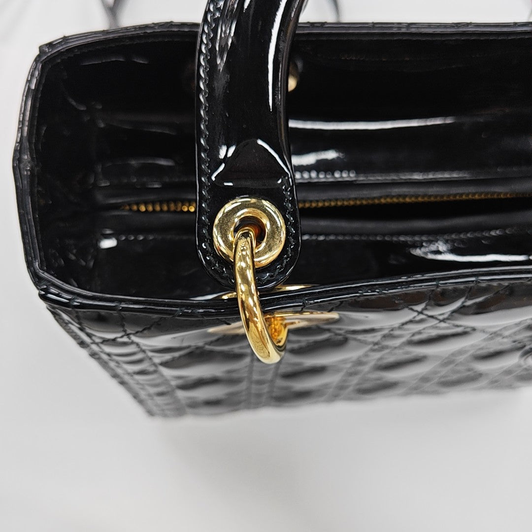 Lady Dior Medium Cannage Patent Leather Black