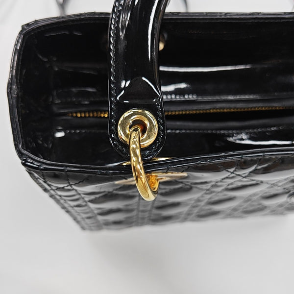 Lady Dior Medium Cannage Patent Leather Black