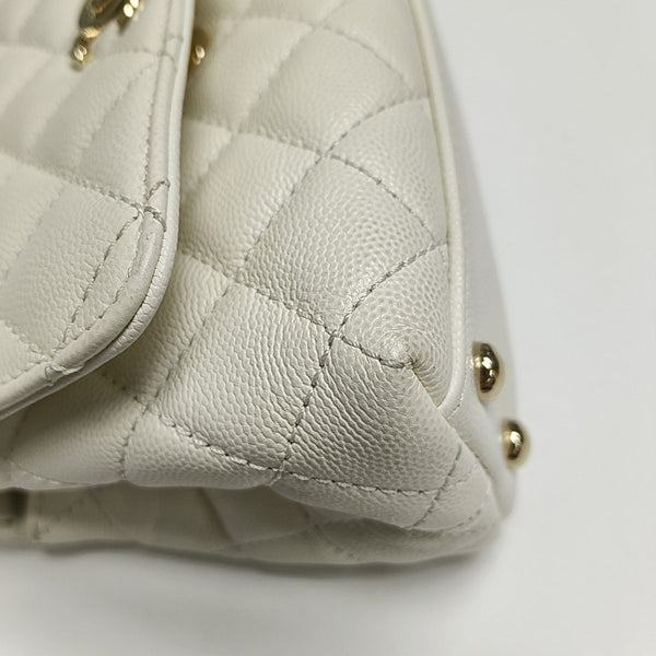 COCO HANDLE Mini Quilted Grained Calfskin White