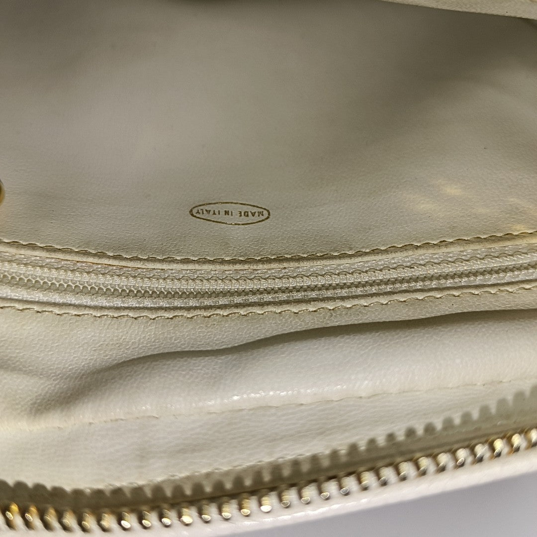 Chevron Grained Calfskin Crossbody Bag White
