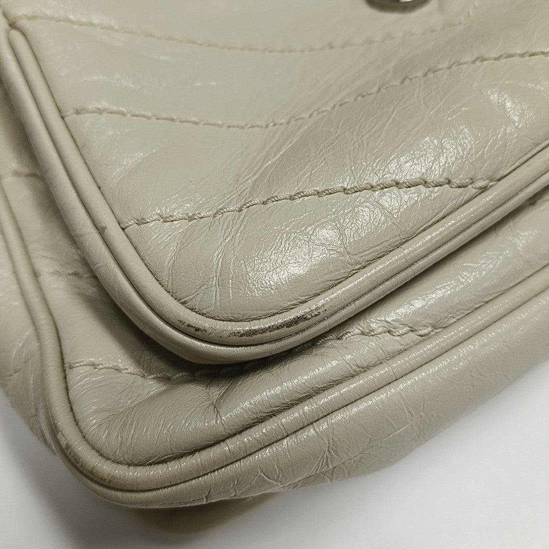 NIKI Small Chevron Calfskin White