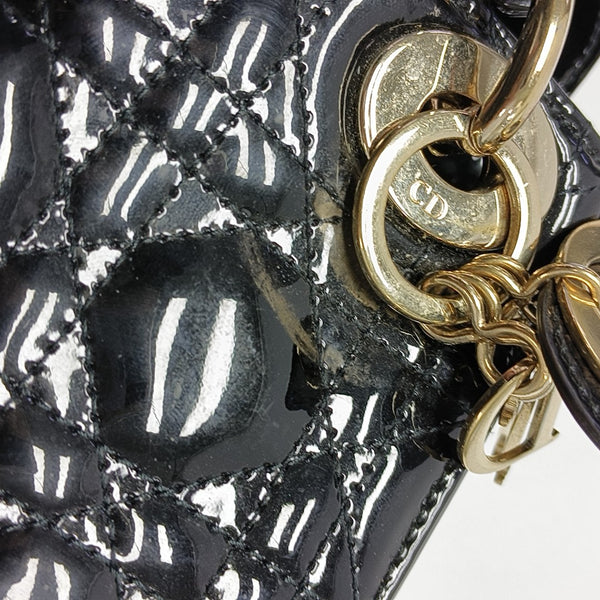Lady Dior Mini Cannage Patent Leather Black