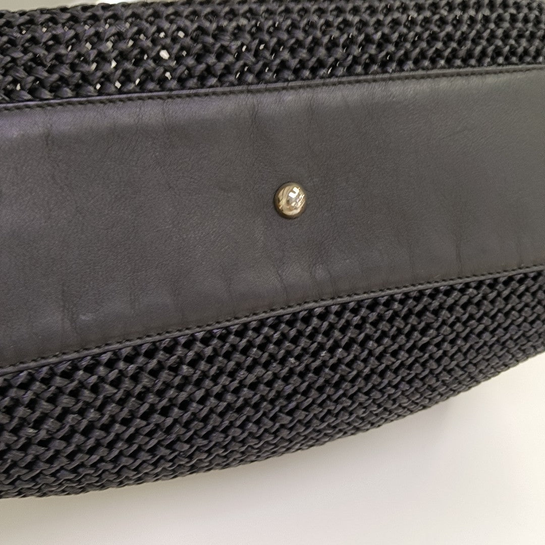 Straw Top Handle Bag Black