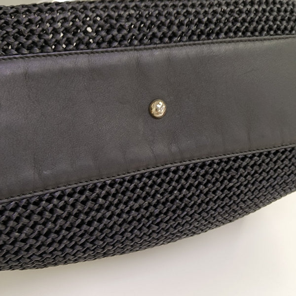 Straw Top Handle Bag Black