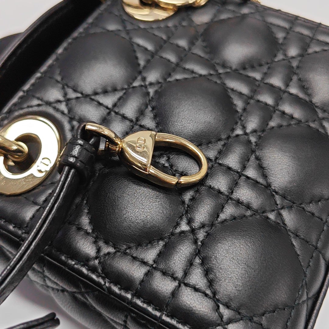 Authenticated pre-owned  Lady Dior Super Mini Quilted Lambskin Black - Tote Bag at Looply