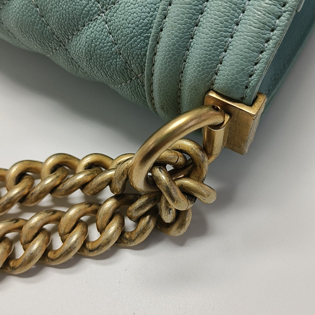 BOY CHANEL Medium Quilted Grained Calfskin Blue