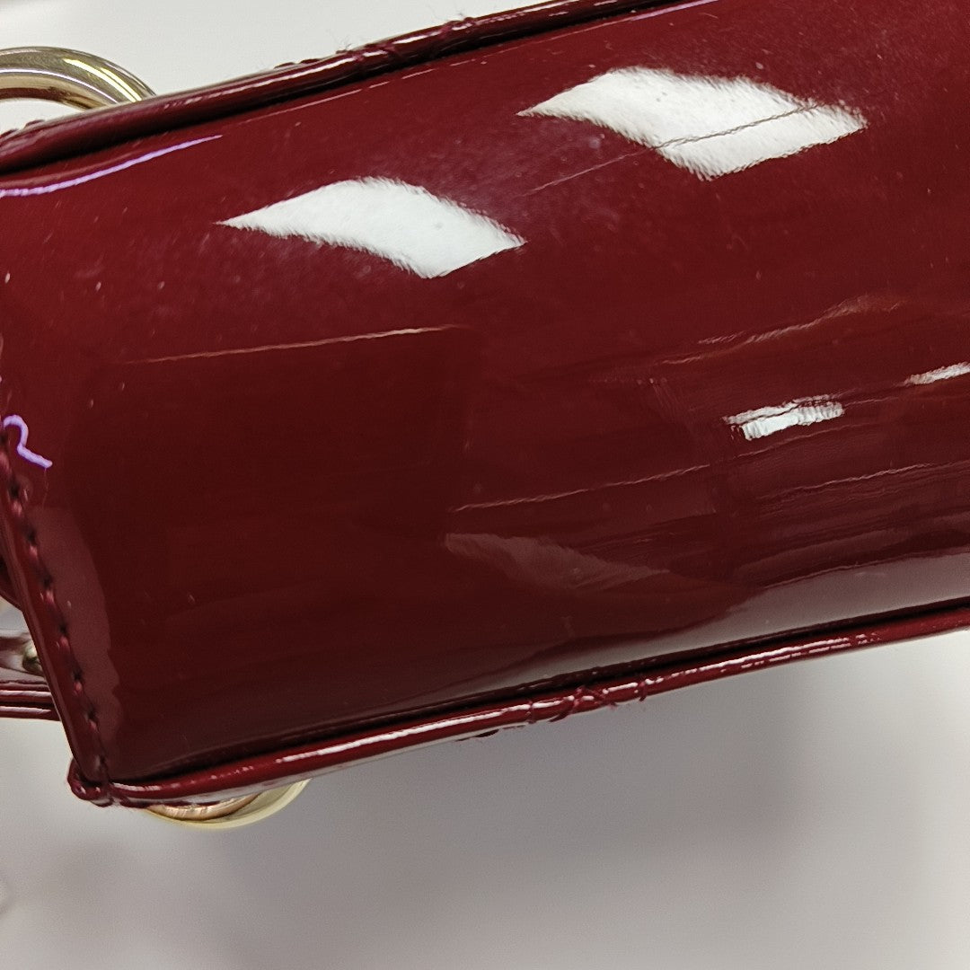 Lady Dior Mini Cannage Patent Calfskin Red