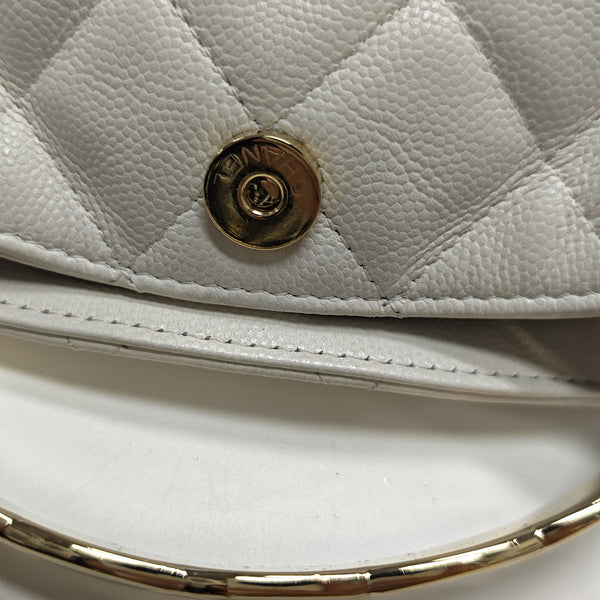 Quilted Grained Calfskin Shoulder Bag White