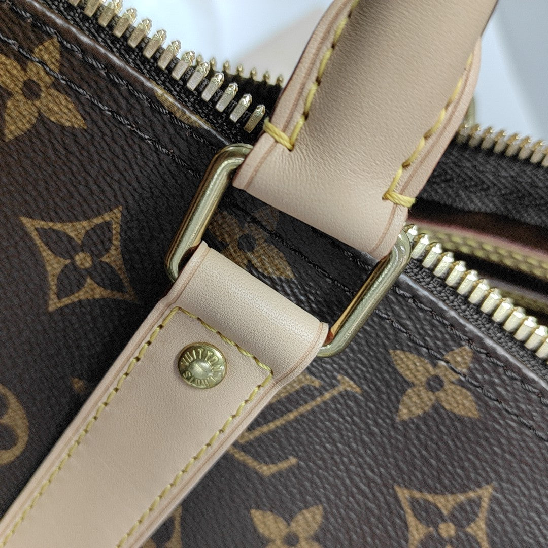 KEEPALL 55 Monogram Coated Canvas Brown
