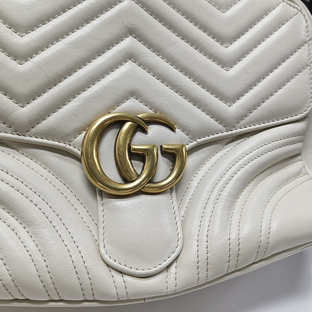 GG Marmont Medium Quilted Calfskin White