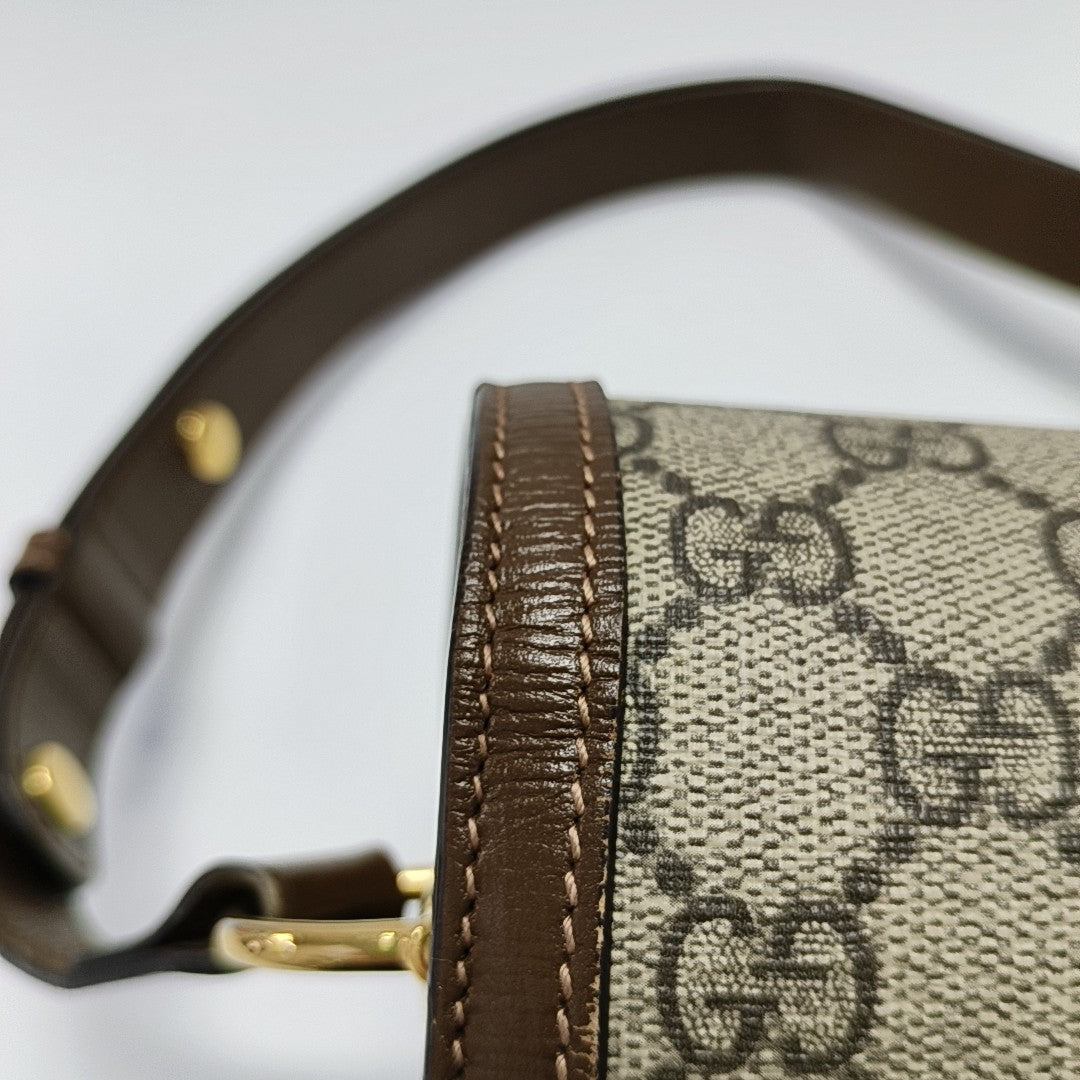Horsebit 1955 Medium Monogram Coated Canvas Beige