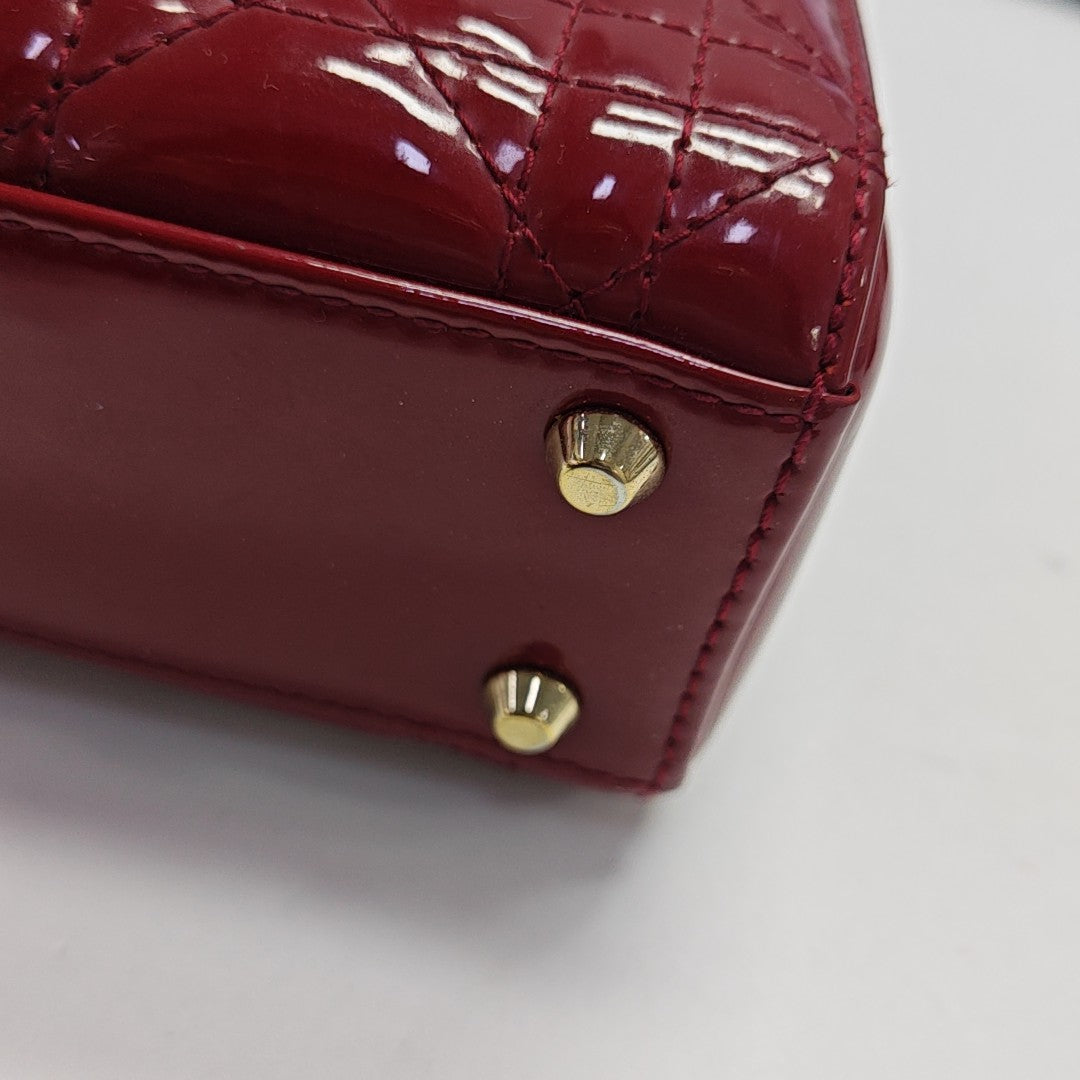 Lady Dior Mini Cannage Patent Calfskin Red
